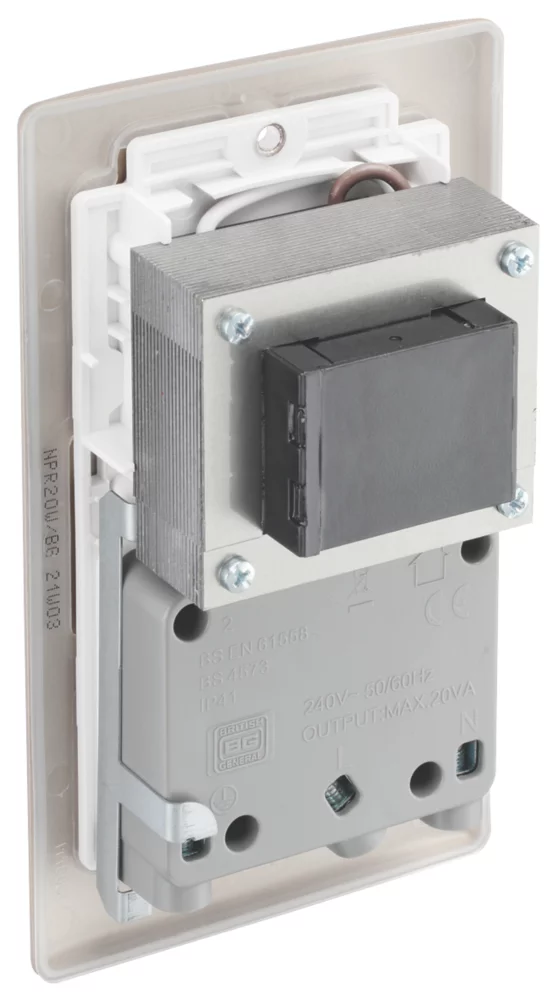 British General Nexus Metal 2-Gang Dual Voltage Shaver Socket 115/240V Pearl Nickel With White Inserts 7 British General Nexus Metal 2-Gang Dual Voltage Shaver Socket 115/240V Pearl Nickel With White Inserts - Image 5