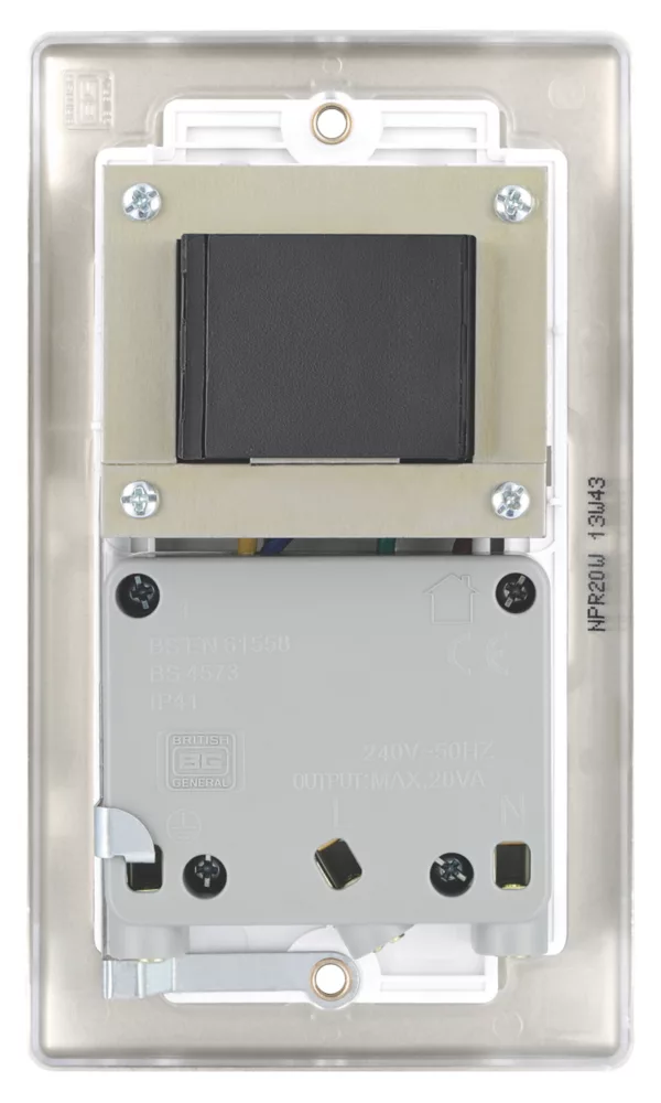 British General Nexus Metal 2-Gang Dual Voltage Shaver Socket 115/240V Pearl Nickel With White Inserts 8 British General Nexus Metal 2-Gang Dual Voltage Shaver Socket 115/240V Pearl Nickel With White Inserts - Image 6