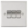 Knightsbridge CS4BC 10AX 3-Gang 2-Way Light Switch Brushed Chrome -British General Shop 529TX P
