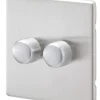MK Aspect 2-Gang 2-Way Dimmer Switch Brushed Stainless Steel -British General Shop 533FF P