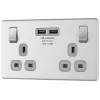 LAP 13A 2-Gang DP Switched Socket + 3.1A 2-Outlet Type A USB Charger Brushed Stainless Steel With Graphite Inserts -British General Shop 533KJ P