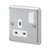 MK Albany Plus 13A 1-Gang DP Switched Plug Socket Brushed Chrome With White Inserts -British General Shop 535FF P