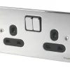 Schneider Electric Ultimate Low Profile 13A 2-Gang SP Switched Plug Socket Polished Chrome With Black Inserts -British General Shop 5387J P