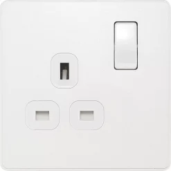 British General Evolve 13A 1-Gang SP Switched Socket Pearlescent White With White Inserts -British General Shop 541RF A2