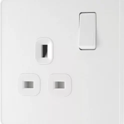 British General Evolve 13A 1-Gang SP Switched Socket Pearlescent White With White Inserts -British General Shop 541RF A3