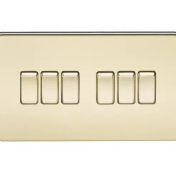 Knightsbridge SF4200PB 10AX 6-Gang 2-Way Light Switch Polished Brass