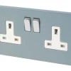 Varilight 13AX 2-Gang DP Switched Plug Socket Sky Blue With White Inserts -British General Shop 5432F P
