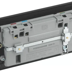 British General Evolve 13A 2-Gang SP Switched Double Socket With WiFi Extender + 2.1A 1-Outlet Type A USB Charger Grey With Black Inserts -British General Shop 547RF A4