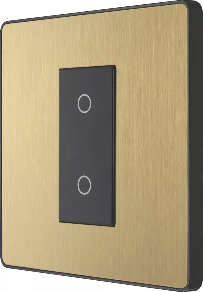 British General Evolve 1-Gang 2-Way LED Single Master Trailing Edge Touch Dimmer Switch Satin Brass With Black Inserts 3 British General Evolve 1-Gang 2-Way LED Single Master Trailing Edge Touch Dimmer Switch Satin Brass With Black Inserts