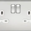 Knightsbridge SFR9000PCW 13A 2-Gang DP Switched Double Socket Polished Chrome With White Inserts -British General Shop 552TY P