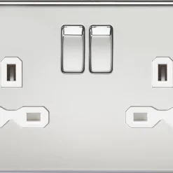 Knightsbridge SFR9000PCW 13A 2-Gang DP Switched Double Socket Polished Chrome With White Inserts