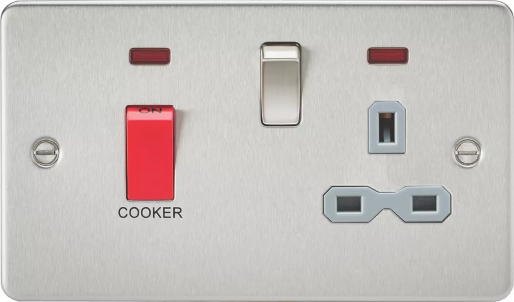 Knightsbridge FPR8333NBCG 45 & 13A 2-Gang DP Cooker Switch & 13A DP Switched Socket Brushed Chrome With LED With Colour-Matched Inserts 3 Knightsbridge FPR8333NBCG 45 & 13A 2-Gang DP Cooker Switch & 13A DP Switched Socket Brushed Chrome With LED With Colour-Matched Inserts
