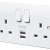 MK Logic Plus 13A 2-Gang DP Switched Socket + 2A 2-Outlet Type A USB Charger White 2 MK Logic Plus 13A 2-Gang DP Switched Socket + 2A 2-Outlet Type A USB Charger White -British General Shop 5541X P