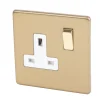 Varilight 13AX 1-Gang DP Switched Plug Socket Brushed Brass With White Inserts -British General Shop 5544H P
