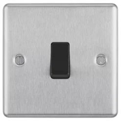 LAP 10AX 1-Gang Intermediate Switch Brushed Stainless Steel With Black Inserts -British General Shop 55662 A2