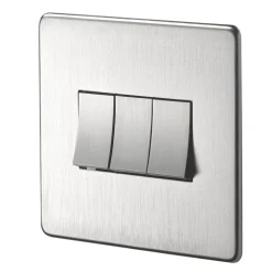 Crabtree Platinum 10AX 3-Gang 2-Way Light Switch Satin Chrome