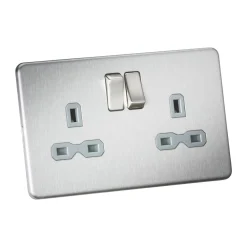 Knightsbridge SFR9000BCG 13A 2-Gang DP Switched Double Socket Brushed Chrome With Colour-Matched Inserts -British General Shop 558TY A2