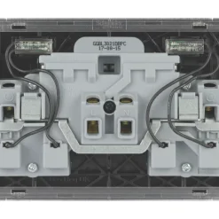 Schneider Electric Lisse Deco 13A 2-Gang DP Switched Plug Socket Polished Chrome With LED With Black Inserts -British General Shop 563FF A3