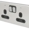 Schneider Electric Lisse Deco 13A 2-Gang DP Switched Plug Socket Polished Chrome With LED With Black Inserts -British General Shop 563FF P
