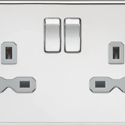 Knightsbridge SFR9000PCG 13A 2-Gang DP Switched Double Socket Polished Chrome With Colour-Matched Inserts