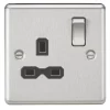 Knightsbridge CL7BC 13A 1-Gang DP Switched Single Socket Brushed Chrome With Black Inserts -British General Shop 568TX P