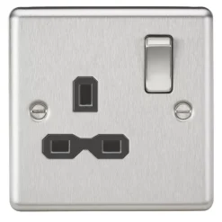 Knightsbridge CL7BC 13A 1-Gang DP Switched Single Socket Brushed Chrome With Black Inserts