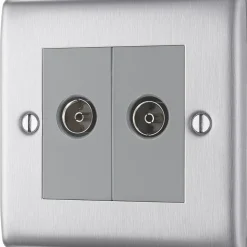 British General NEXUS METAL 2-Gang Duplex TV Socket Brushed Steel