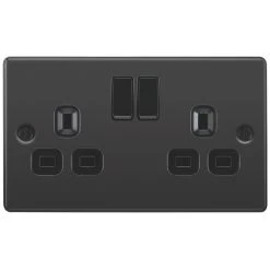 LAP 13A 2-Gang SP Switched Plug Socket Black Nickel With Black Inserts 9 LAP 13A 2-Gang SP Switched Plug Socket Black Nickel With Black Inserts -British General Shop 5729C A2