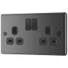 LAP 13A 2-Gang SP Switched Plug Socket Black Nickel With Black Inserts -British General Shop 5729C P