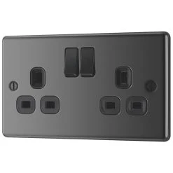 LAP 13A 2-Gang SP Switched Plug Socket Black Nickel With Black Inserts