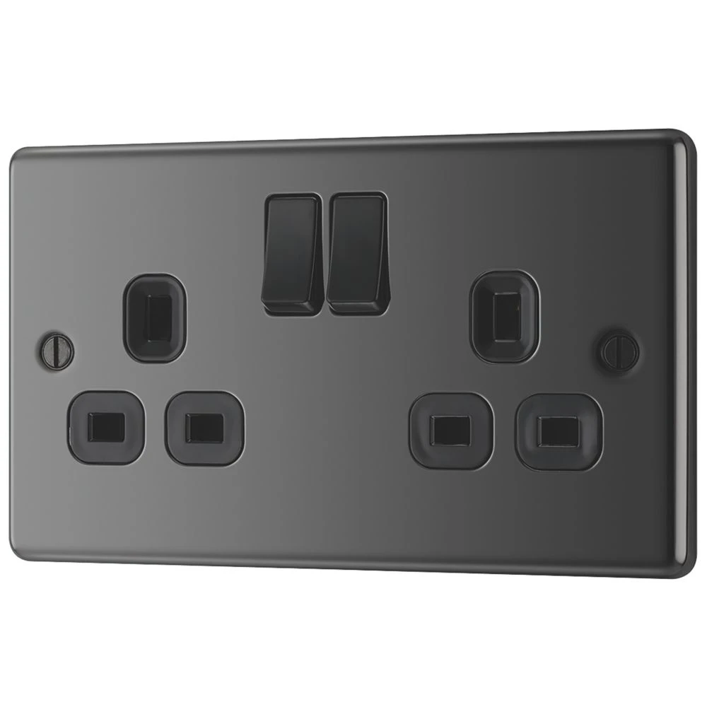 LAP 13A 2-Gang SP Switched Plug Socket Black Nickel With Black Inserts 3 LAP 13A 2-Gang SP Switched Plug Socket Black Nickel With Black Inserts