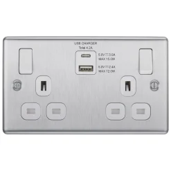LAP 13A 2-Gang SP Switched Socket + 4.2A 2-Outlet Type A & C USB Charger Brushed Stainless Steel With White Inserts 9 LAP 13A 2-Gang SP Switched Socket + 4.2A 2-Outlet Type A & C USB Charger Brushed Stainless Steel With White Inserts -British General Shop 573HF A2