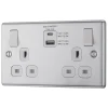 LAP 13A 2-Gang SP Switched Socket + 4.2A 2-Outlet Type A & C USB Charger Brushed Stainless Steel With White Inserts