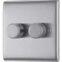 British General Nexus Metal 2-Gang 2-Way LED Dimmer Switch Brushed Steel