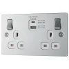 LAP 13A 2-Gang SP Switched Socket + 4.2A 2-Outlet Type A & C USB Charger Polished Chrome With White Inserts -British General Shop 575HF P