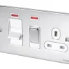 Schneider Electric Ultimate Low Profile 45A 2-Gang DP Cooker Switch & 13A DP Switched Socket Polished Chrome With Neon With White Inserts -British General Shop 5764J P