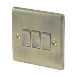 British General Nexus Metal 10AX 3-Gang 2-Way Light Switch Antique Brass