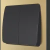 British General Evolve 20 A 16AX 2-Gang 2-Way Wide Rocker Light Switch Satin Brass With Black Inserts