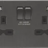 Knightsbridge SFR9224SB 13A 2-Gang SP Switched Socket + 2.4A 2-Outlet Type A USB Charger Smoked Bronze With Black Inserts 1 Knightsbridge SFR9224SB 13A 2-Gang SP Switched Socket + 2.4A 2-Outlet Type A USB Charger Smoked Bronze With Black Inserts -British General Shop 579TY P