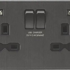 Knightsbridge SFR9224SB 13A 2-Gang SP Switched Socket + 2.4A 2-Outlet Type A USB Charger Smoked Bronze With Black Inserts