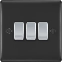British General Nexus Metal 20A 16AX 3-Gang 2-Way Light Switch Matt Black -British General Shop 58095 A1