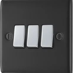 British General Nexus Metal 20A 16AX 3-Gang 2-Way Light Switch Matt Black -British General Shop 58095 A2