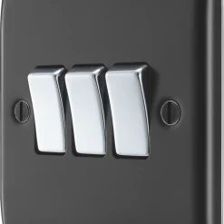 British General Nexus Metal 20A 16AX 3-Gang 2-Way Light Switch Matt Black -British General Shop 58095 A3