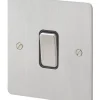 MK Edge 20AX 1-Gang 2-Way Light Switch Brushed Stainless Steel With Black Inserts -British General Shop 580FF P