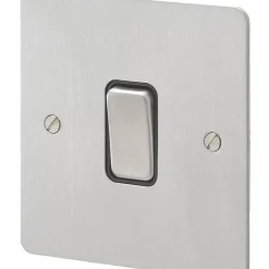 MK Edge 20AX 1-Gang 2-Way Light Switch Brushed Stainless Steel With Black Inserts
