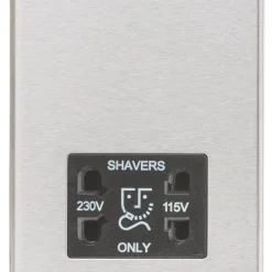 Knightsbridge CS89BC 2-Gang Dual Voltage Shaver Socket 115 V / 230V Brushed Chrome With Black Inserts