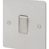 MK Edge 20AX 1-Gang 2-Way Switch Brushed Stainless Steel With White Inserts -British General Shop 584FF P