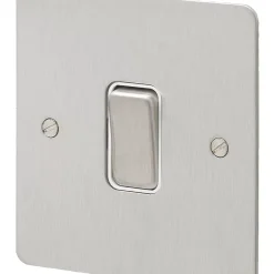 MK Edge 20AX 1-Gang 2-Way Switch Brushed Stainless Steel With White Inserts