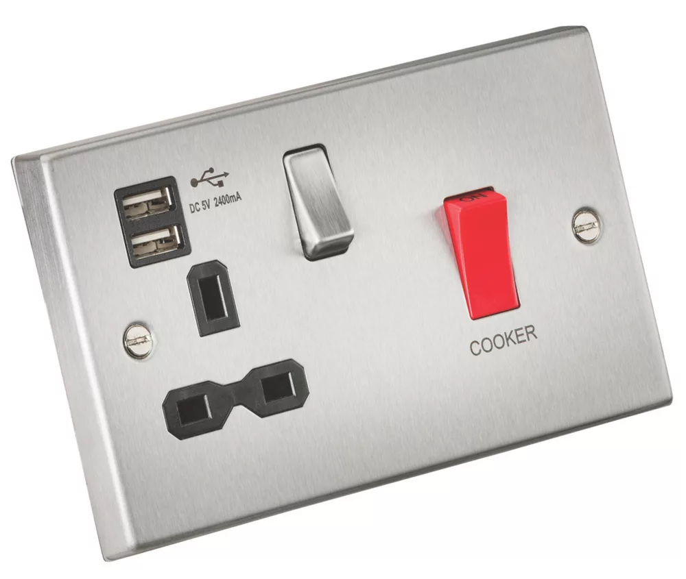 Knightsbridge CS8333UBC 45 & 13A 1-Gang DP Cooker Switch & 13A DP Switched Socket + 2.4A 2-Outlet Type A USB Charger Brushed Chrome 4 Knightsbridge CS8333UBC 45 & 13A 1-Gang DP Cooker Switch & 13A DP Switched Socket + 2.4A 2-Outlet Type A USB Charger Brushed Chrome - Image 2