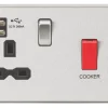 Knightsbridge CS8333UBC 45 & 13A 1-Gang DP Cooker Switch & 13A DP Switched Socket + 2.4A 2-Outlet Type A USB Charger Brushed Chrome -British General Shop 587TY P